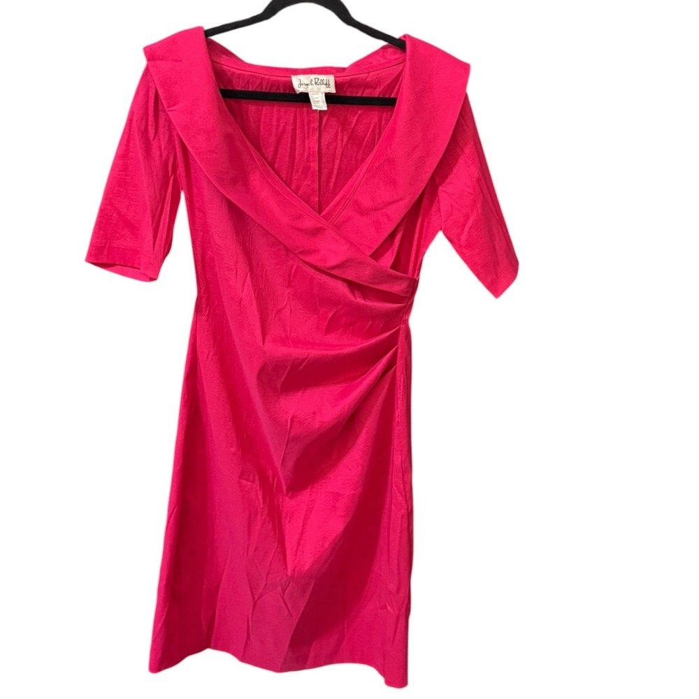 Joseph Ribkoff Hot Pink Ruched Faux Wrap Sheath Dress Size 12 Style 30311